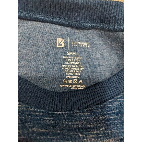 Buff Bunny Sz Small Crew Neck Long Sleeve Textured Crop Top Blue Gym Workout N14 - Picture 5 of 8